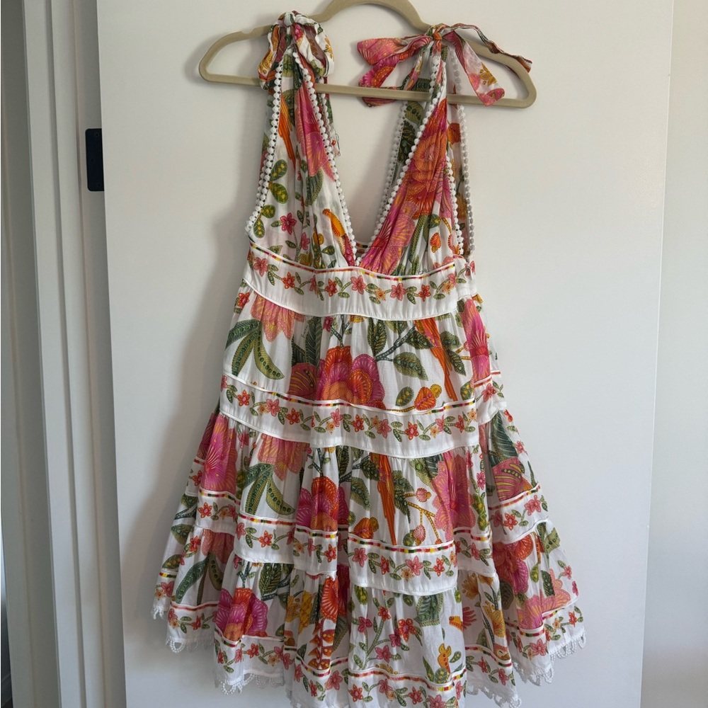FARM Rio Off-White Macaw Bloom Vibrant Floral Dress